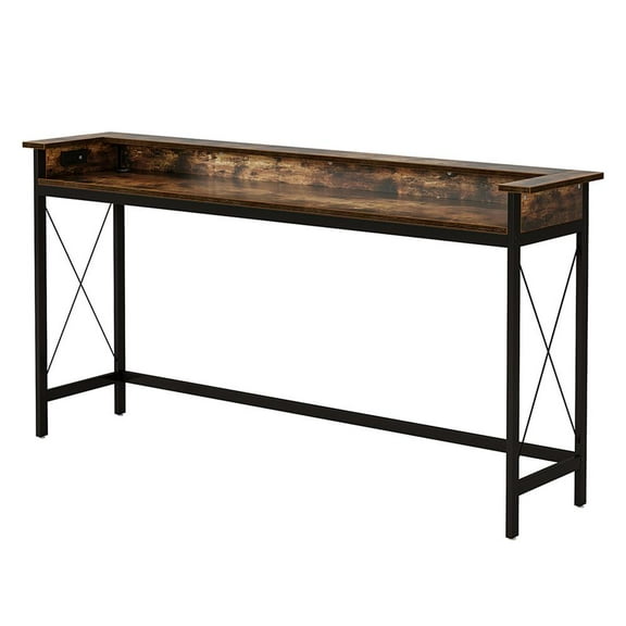 Resenkos Entryway Table, Console Sofa Table,Industrial Console Table, 70.9" Sofa Table with Outlets and USB Ports,Rustic Brown