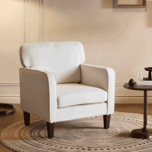 Resenkos Ergonomic Reading Lounge Chair with Armrest and Back Support, Soft Seating for Bedroom and Office Waiting Area, White