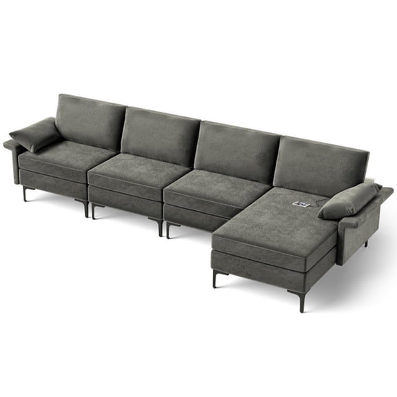 Resenkos Extra Large L-shaped Sectional Sofa with Reversible Chaise and 2 USB Ports for 4-5 People-Gray, Sectional Sofa Couch Living Room Sleeper Set