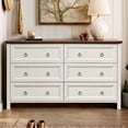 thumbnail image 1 of Resenkos Farmhouse 6 Drawers Dresser for Bedroom, Wood Vintage Wide Storage Dressers Organizer, Antique White, 1 of 8