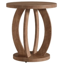 Resenkos Farmhouse Round Side Table with Storage, Accent End Table & Nightstand, Rustic Brown