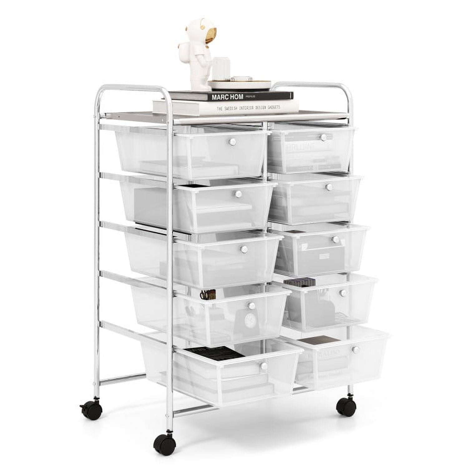 Resenkos Filing Cabinet Office Drawers, Office Storage Cabinet,10-Drawer Rolling Storage Cart-Transparent