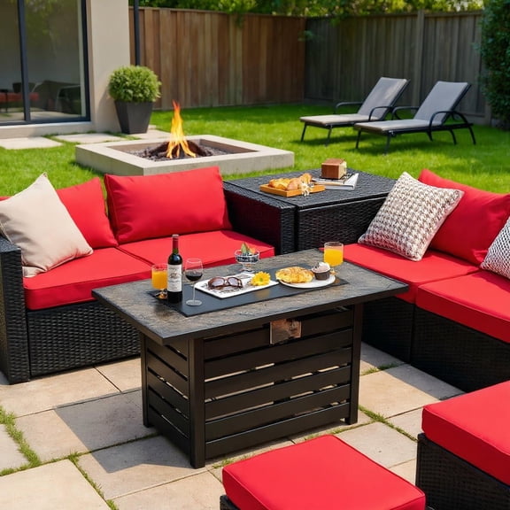 Resenkos Fire Pit Table, Fire Bowl Table,Outdoor Firepit Table,42 Inch 50000 BTU Propane Fire Pit Table with Ore Powder Surface