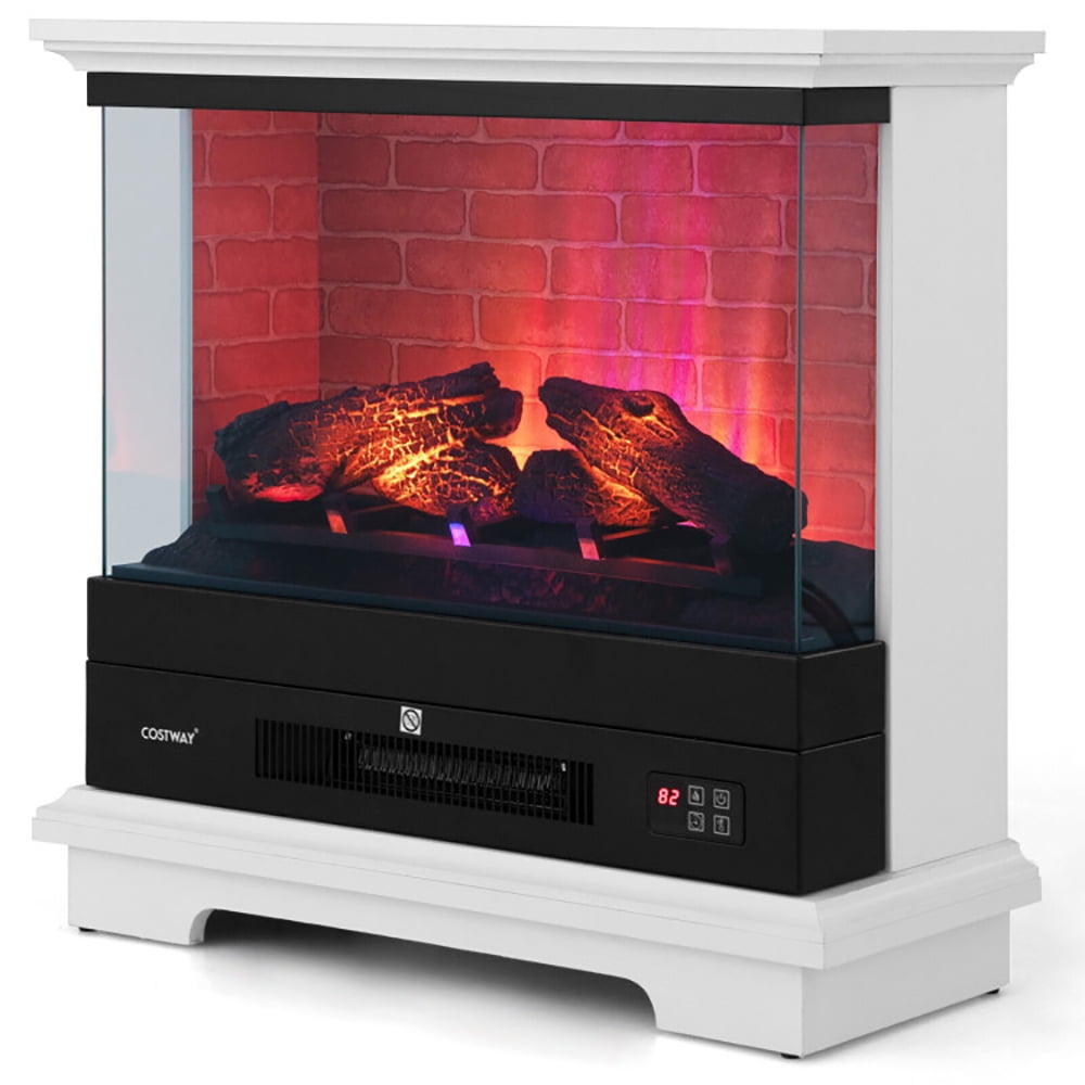 Resenkos Fireplace Heater,Electric Fireplace, 27 Inch Freestanding Electric Fireplace with 3-Level Vivid Flame Thermostat-White