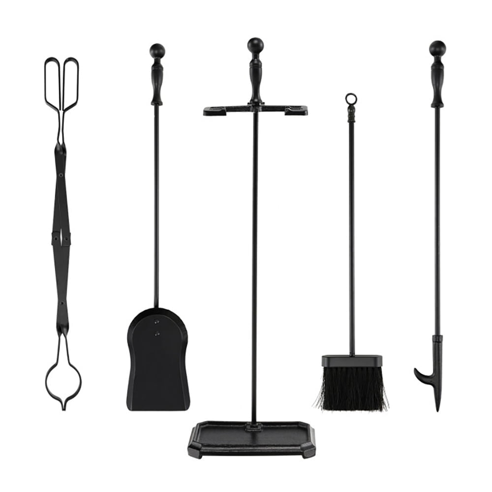Resenkos Fireplace Toolset,5-Piece Fireplace Tool Set with Tong Brush Shovel Poker Stand-Black