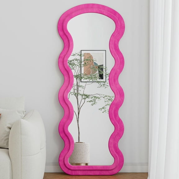 Resenkos Flannel Wave Rose Full Length Floor Mirror, Elegant Hanging/Leaning Mirror for Bedroom/Living Room Spaces, Rose