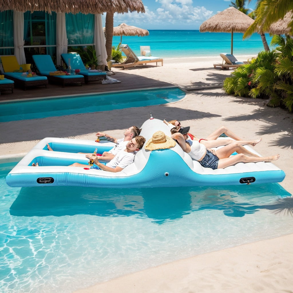 Lounge Raft Pool Resenkos Floating 4 Person Inflatable Lounge Raft with 130W Electric ...