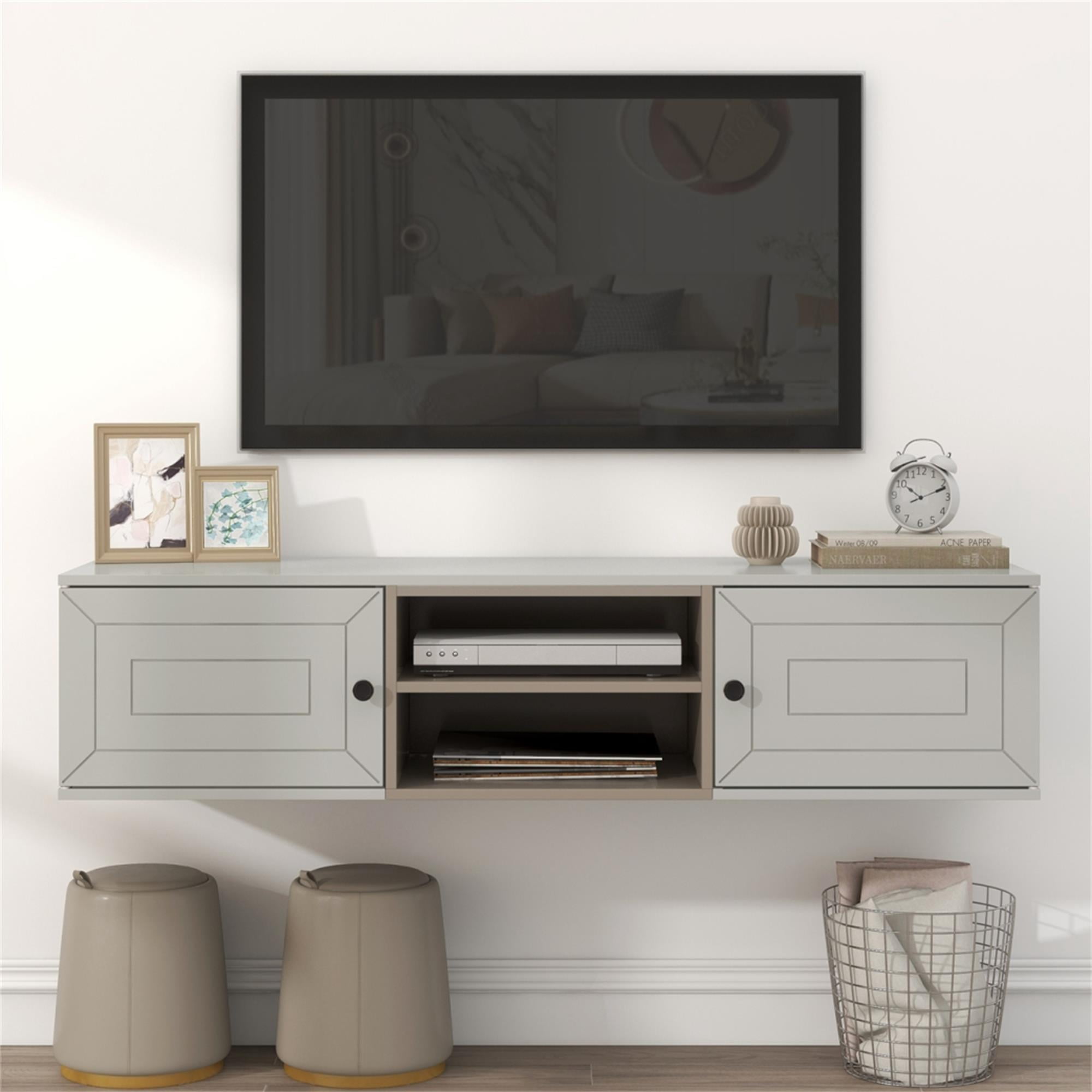 Resenkos Floating TV Stand Wall Mounted with Adjustable shelves, Modern High Gloss Entertainment Center for 70Inch TVs, Beige