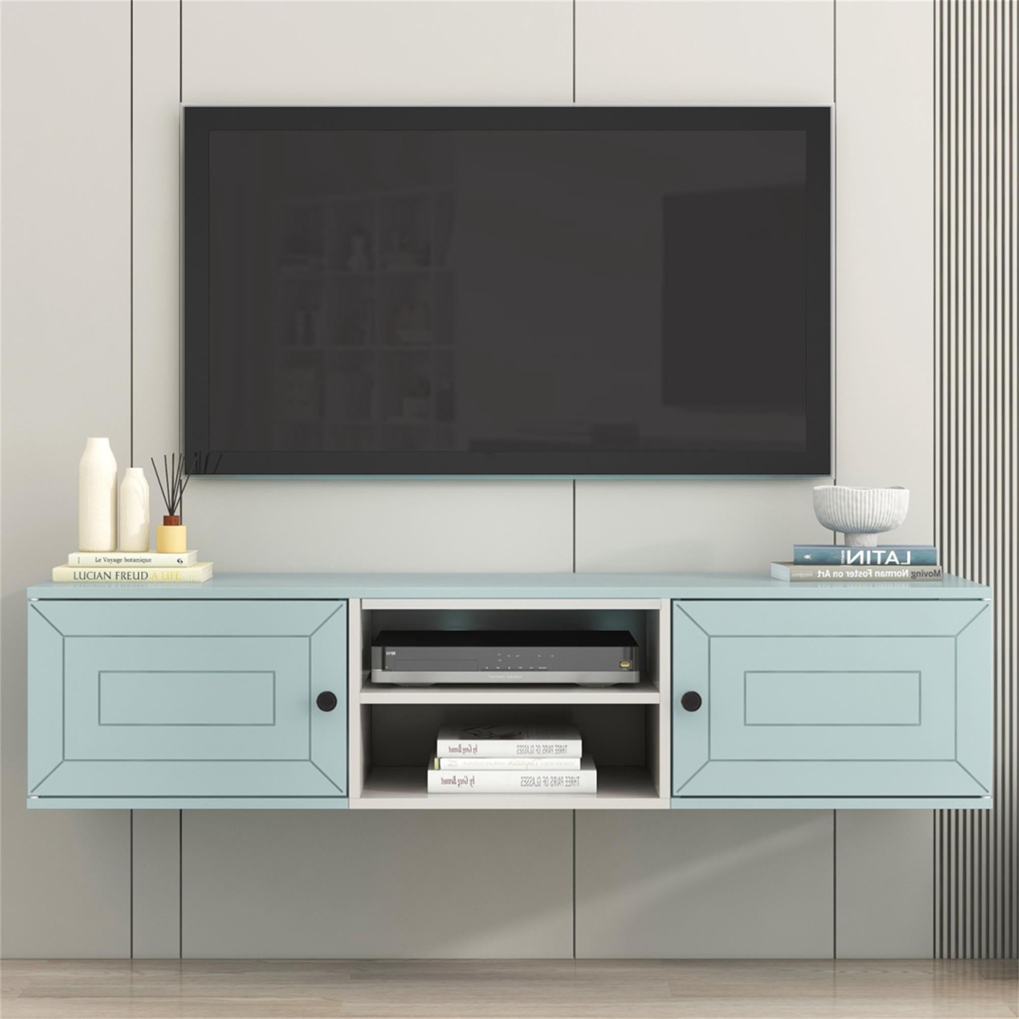 Resenkos Floating TV Stand Wall Mounted with Adjustable shelves, Modern ...