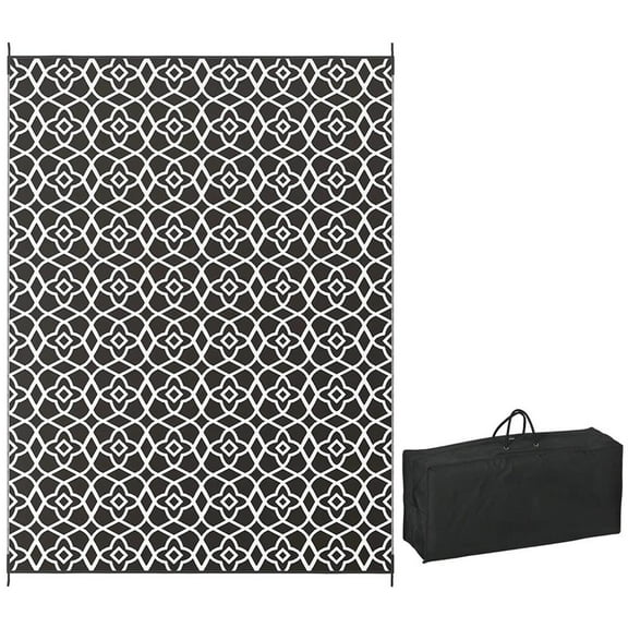 Resenkos Floor Mat Carpet,Indoor Door Mat,Reversible Outdoor Rug Carpet RV Camping Rugs with Carry Bag, 9' x 12', Black & White Clover