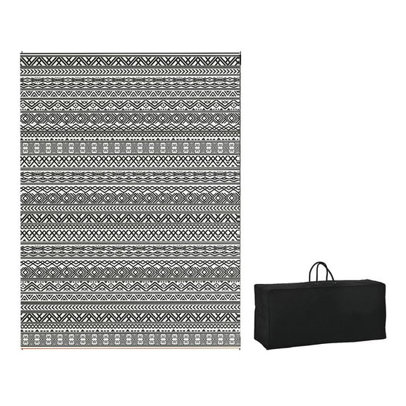 Resenkos Floor Mat Carpet,Indoor Door Mat,Reversible Outdoor Rug Carpet RV Camping Rugs with Carry Bag, 9' x 12', Gray & Cream White Boho