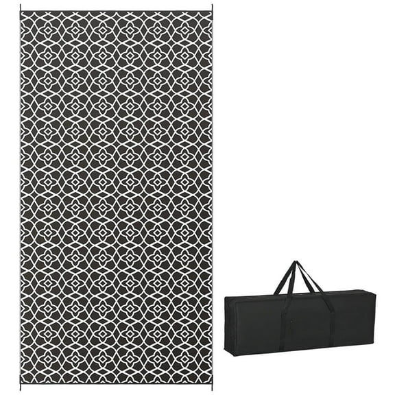 Resenkos Floor Mat Carpet,Indoor Door Mat,Reversible Outdoor Rug Carpet RV Camping Rugs with Carry Bag, 9' x 18', Black & White Clover