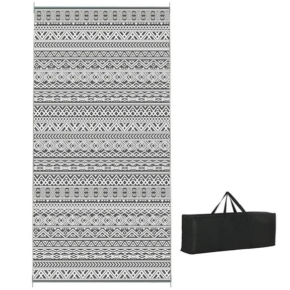 Resenkos Floor Mat Carpet,Indoor Door Mat,Reversible Outdoor Rug Carpet RV Camping Rugs with Carry Bag, 9' x 18', Gray & Cream White Boho