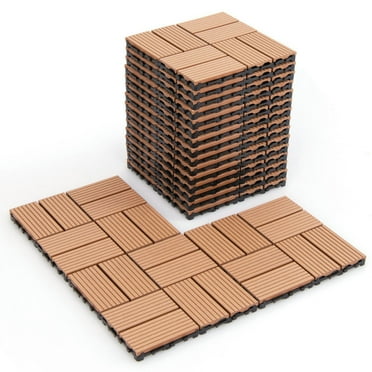 Resenkos Floor Mats, 18 Pieces 12 x 12 Inch All Weather Interlocking Deck Tiles-Brown
