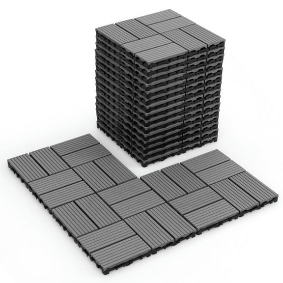 Resenkos Floor Mats, 18 Pieces 12 x 12 Inch All Weather Interlocking Deck Tiles-Gray