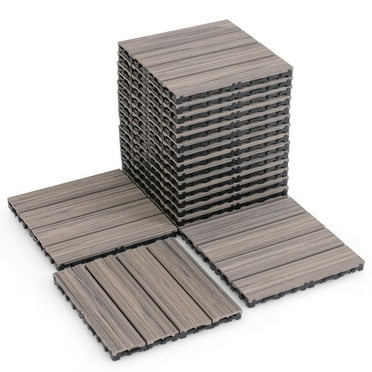 Resenkos Floor Mats, 18 Pieces 12 x 12 Inch Interlocking Deck Tiles for 1.7㎡ Total Splicing Area-Gray
