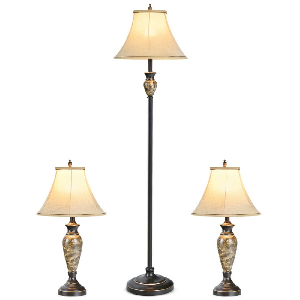 Resenkos Floor and Table Lamp Set,3-Piece Table and Floor Lamp Set with Linen Fabric Lamp Shades Resenkos Floor and Table Lamp Set,3-Piece Table and Floor Lamp Set with Linen Fabric Lamp Shades