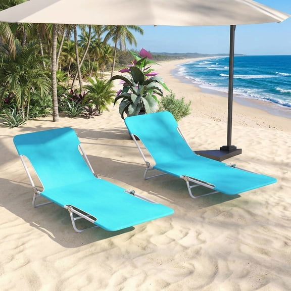 Resenkos Foldable Outdoor Lounging Chair for Beach, Camping, Carry Belt 2-Piece 5-Gear Adjustable Beach Recliner, Blue
