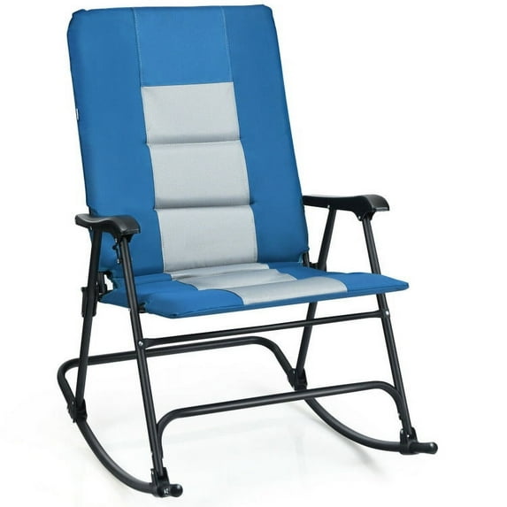 Resenkos Foldable Rocking Padded Portable Camping Chair with Backrest and Armrest,Outdoor Glider Rocking Chair Cushion Lawn,Outdoor Furniture for Porch,Backyard,Indoor and Garden, Blue