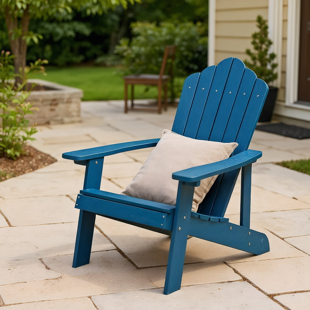 Resenkos Folding Adirondack Chair, Weather Resistant HIPS Outdoor Adirondack Chair with Cup Holder-Navy,Patio Chairs, Lawn Chairs for Deck, Backyard, Garden