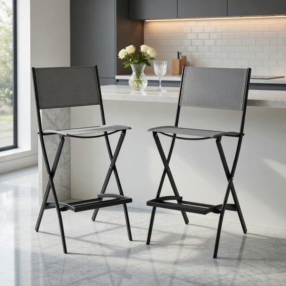 Resenkos Folding Bar Stools Set of 2 Backrest Humanized Footrest-Blue, Outdoor Dining Chair for Outside Patio, All Weather, Porch, Garden, Poolside