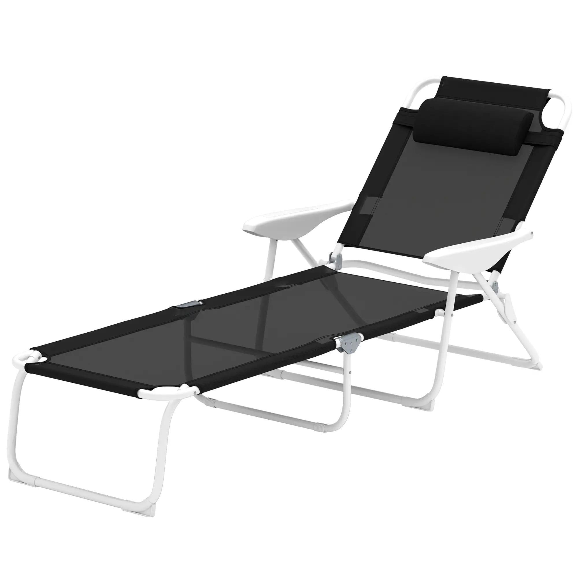 Resenkos Folding Chaise Lounge, Outdoor Sun Tanning Chair, 4-Position Reclining Back, Armrests, Removable Pillow, Black