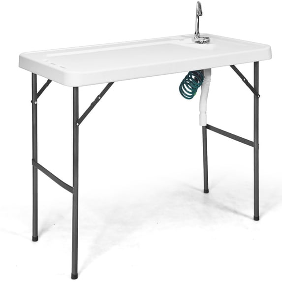 Resenkos Folding Cleaning Sink Faucet Cutting Camping Table with Sprayer, Folding Picnic Table for Patio Pool Park Outdoor