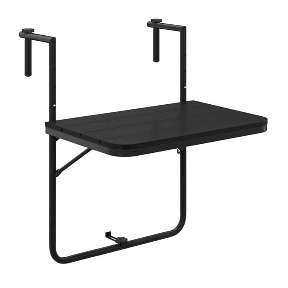 Resenkos Folding Hanging Table with 3-Level Adjustable Height for Patio Balcony-Black, Slatted Outdoor Coffee Table for Outside Patio Storage