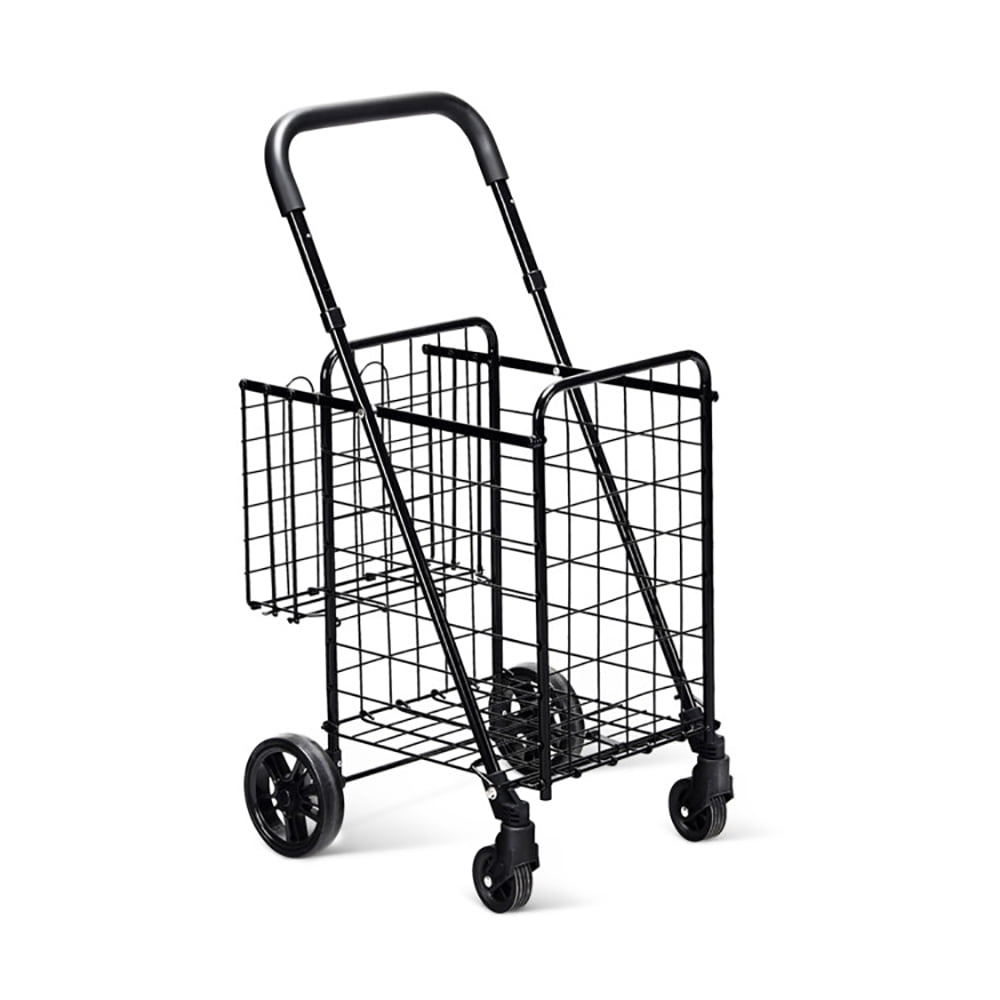 Resenkos Folding Shopping Cart Basket Rolling Trolley with Adjustable Handle-Black, Shopping Carts for Groceries, Heavy Duty Folding Shopping Cart with Wheels, Portable Collapsible Grocery Cart