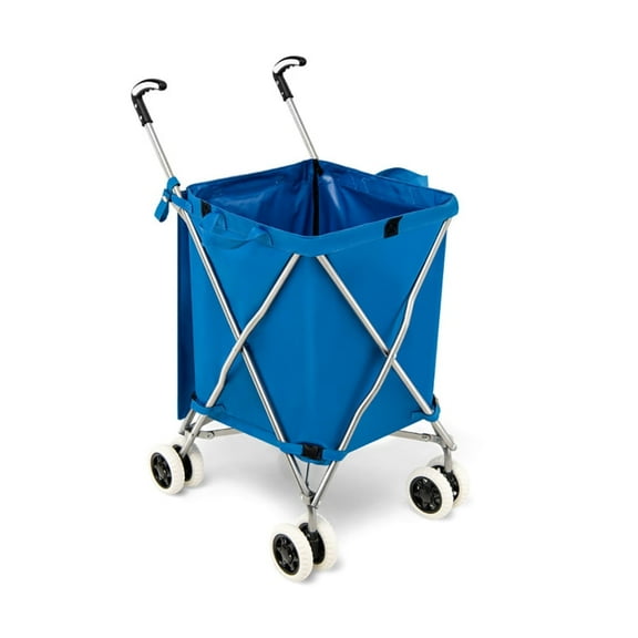 Resenkos Folding Shopping Utility Cart with Water-Resistant Removable Canvas Bag-Blue, Shopping Carts for Groceries, Heavy Duty Folding Shopping Cart with Wheels, Portable Collapsible Grocery Cart