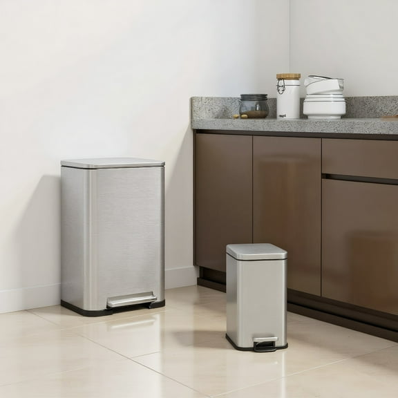 Resenkos Folding Stool, Step Ladder,10.5 Gal and 1.6 Gal Step Trash Can Combo Set with Detachable Inner Buckets-Silver