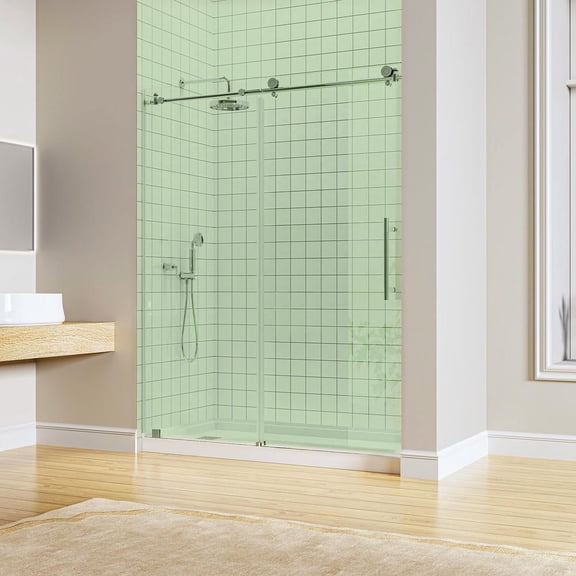 Resenkos Frameless Adjustable Shower Door, 60x74 Inches, Tempered Glass, Left or Right Opening, Silver Finish