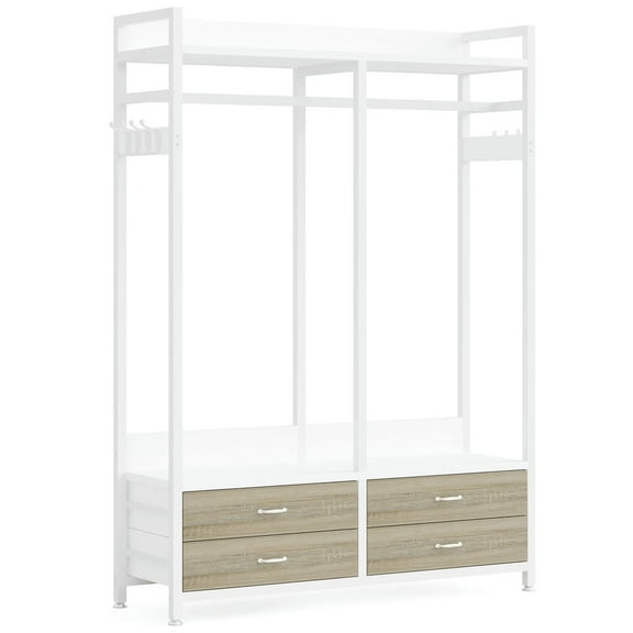 Resenkos Freestanding Closet Organizer, Garment Rack with Drawers & Shelves,Oak & White