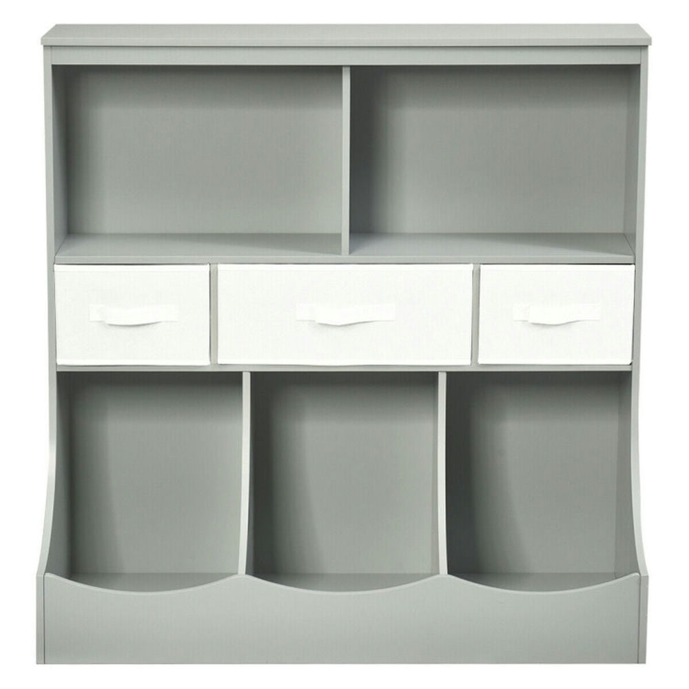 Gray Wooden Freestanding Kids Storage Organizer with Baskets