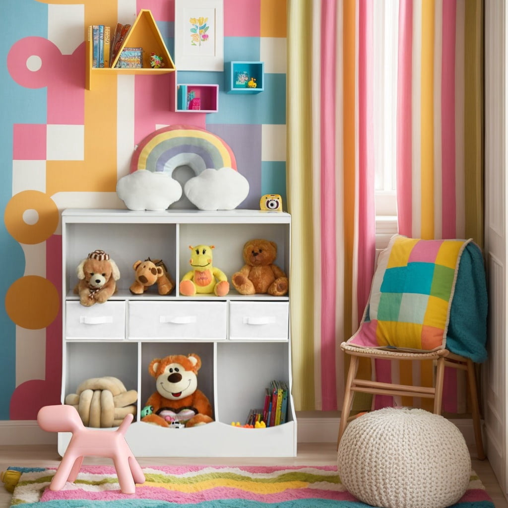 Resenkos Freestanding Combo Cubby Bin Storage Organizer Unit W/3 Baskets-White, Kids Toy Storage for Kids, Boys, Girls, Nursery