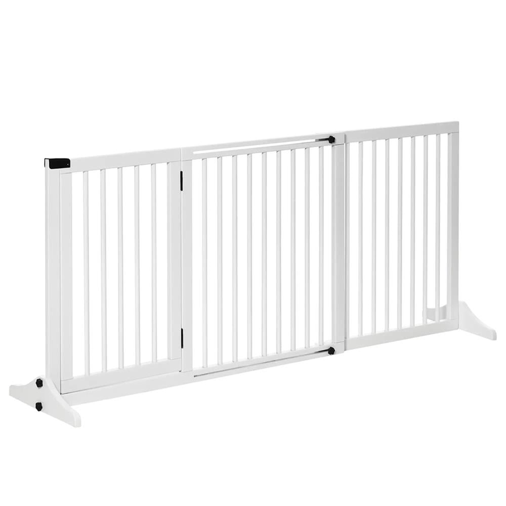 Resenkos Freestanding Length Adjustable Wooden Pet Gate with Lockable Door 3 Panels, White