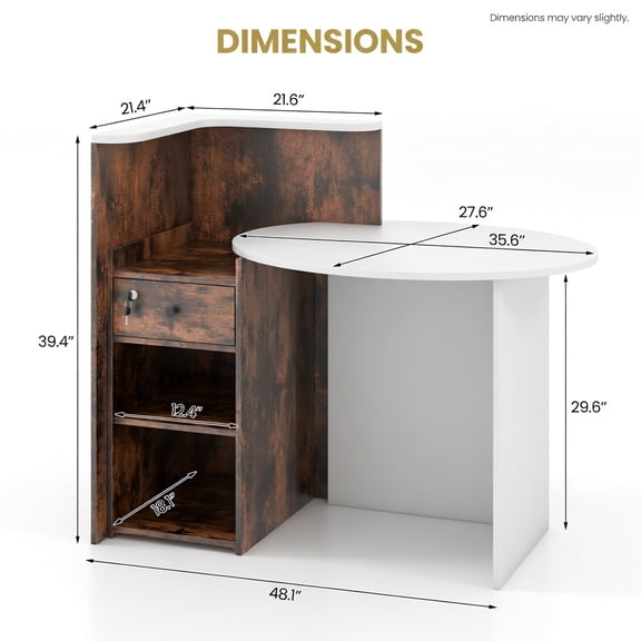 Resenkos Front Reception Office Desk with Open Shelf and Lockable Drawer-Rustic Brown, Home Office Desks, Gaming Computer Desks for Study,Working,Writing
