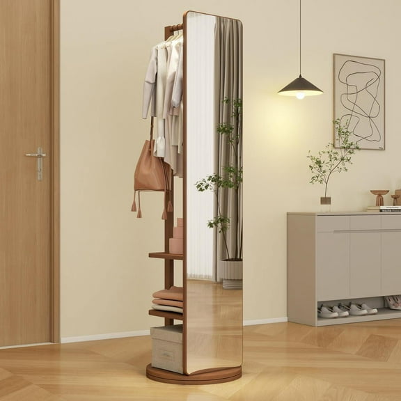 Resenkos Full-Length Mirror - Rubber Wood Frame, 65.7 x 17.7 Inch (Mirror Width: 13.7 Inch), Large Full-Body View for Easy Dressing, Walnut