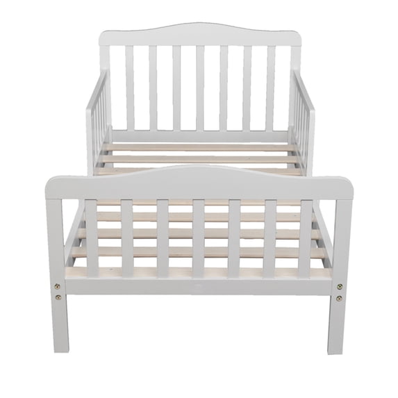 Resenkos Full Size Bed Frame, Platform Frame with Headboard, Wood Slat Support No Box Spring Needed, White