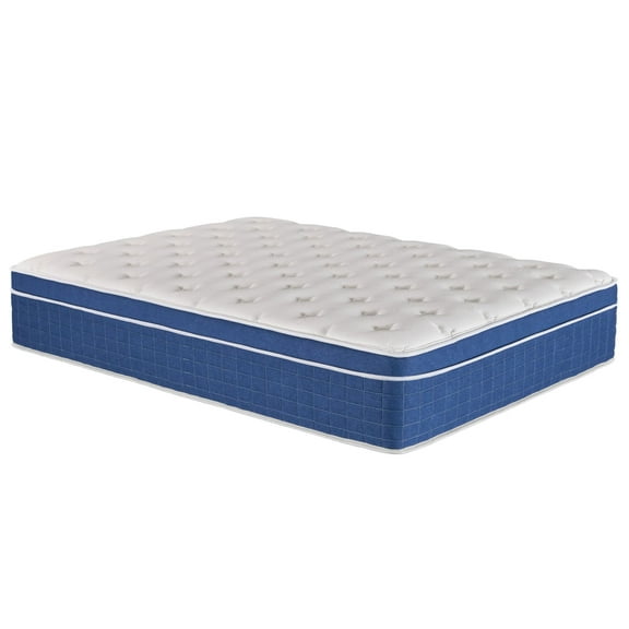 Resenkos Full Size Boxed Memory Foam Hybrid Mattress With 14-Inch Height, Pocketed Springs & Motion Isolation, White And Blue