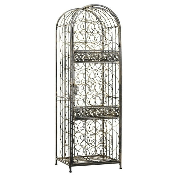 Resenkos Garden Arch Plant Support Trellis,45 Bottle Wrought Iron Wine Rack Jail with Lock - Antique Bronze