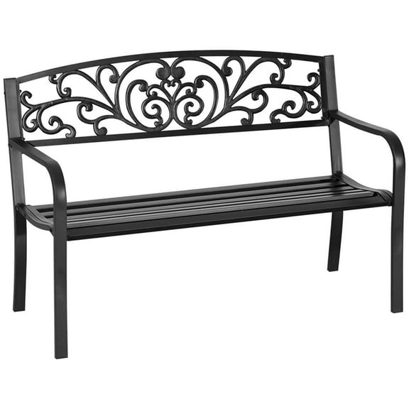 Resenkos Garden Bench, Patio Bench,50" Outdoor Bench, Metal Garden Bench with Floral Pattern Backrest, Black