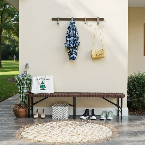 Resenkos Garden Bench, Patio Bench, 6 ft Plastic Folding Bench with 1320 LBS Capacity and Handle-Brown