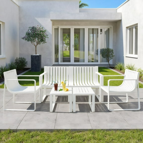 Resenkos Garden Bench, Patio Bench,Weather-resistant Plastic 2-Person Bench with Curved Backrest-White