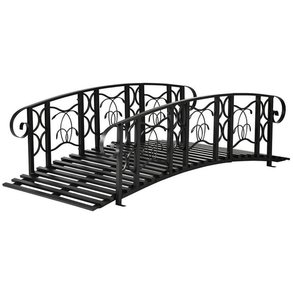 Resenkos Garden Bridge, Garden Ornament Bridge,Metal Arch Backyard Garden Bridge with 660 lbs. Weight Capacity, Safety Siderails, Black