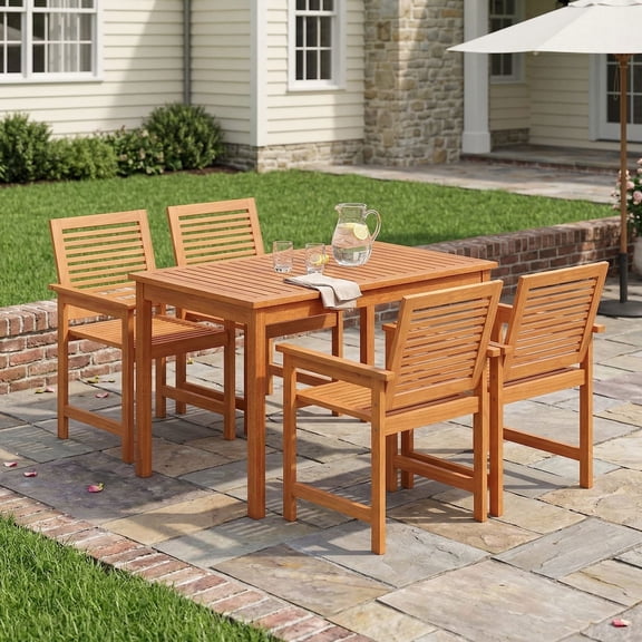 Resenkos Garden and Deck Outdoor Set, 5-Piece Solid Wood Rectangular Table and Chair Dining Kit, Brown
