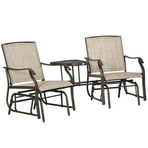 Resenkos Glider Chairs with Table, Patio 2-Seat Swing Loveseat, Breathable Sling, Outdoor, Garden, Porch, Perfect for Relaxing,Light Brown