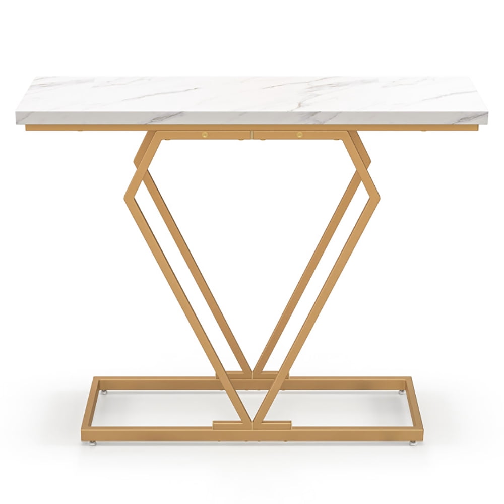 Resenkos Gold Console Table with Diamond Shape Geometric Frame-White ...