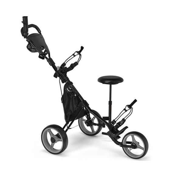 Resenkos Golf Carry Cart,Golf Stand Cart,3 Wheels Folding Golf Push Cart with Seat Scoreboard and Adjustable Handle-Gray