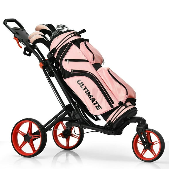 Resenkos Golf Carry Cart,Golf Stand Cart,Folding Golf Push Cart with Scoreboard Adjustable Handle Swivel Wheel-Red